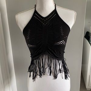 Black Free People Fringe Crop Top